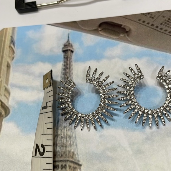 Anthropologie Rhinestone Spike Open Hoop Earrings - Picture 13 of 16